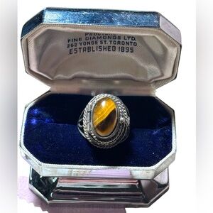 Vintage Mexico poison ring tiger eye adjustable sterling silver Taxco 925